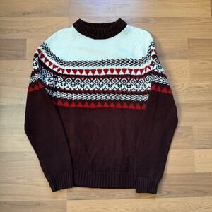 Men's Vintage 80's KingSport White Brown Knit Pullover Mock Neck Sweater Sz L